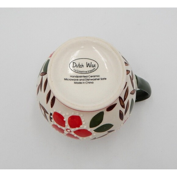 Dutch Wax Coastline Imports Red Green Floral Creamer Embossed Hand-Painted - Picture 6 of 8